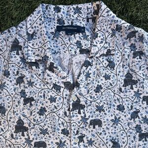 Jim Thompson Resortwear Blue Elephant Vine Thailand Relax Linen Camp Shirt XL